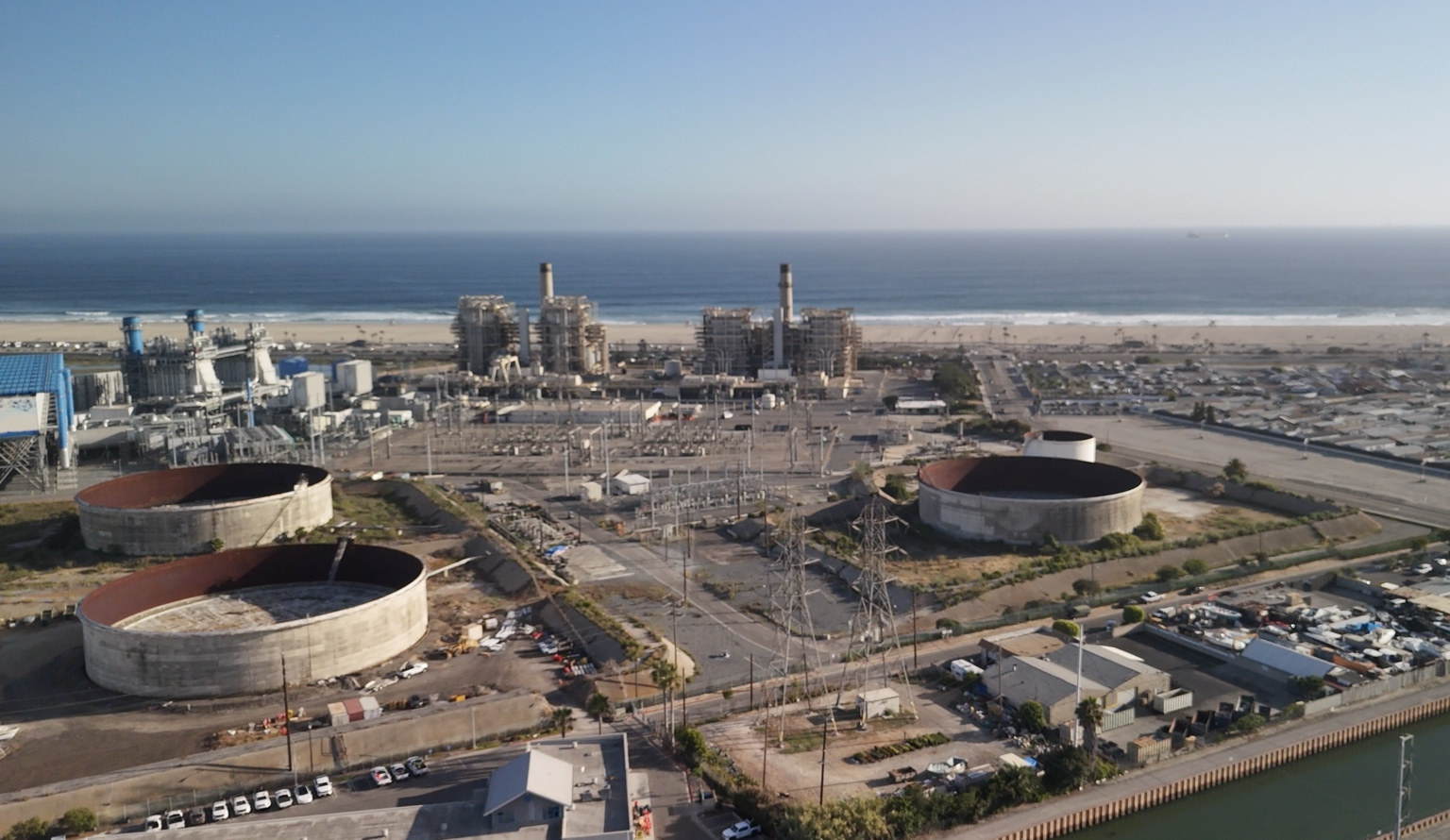 Coastal industrial infrastructure aerial